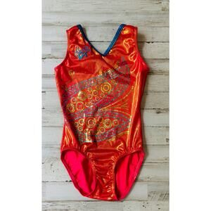 GK Elite Gabrielle Douglas Sparkle ORange Leotard Adult Small EUC